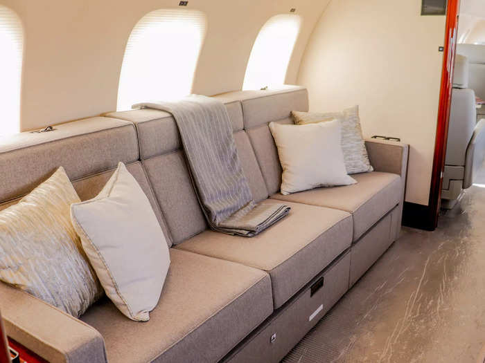 Bombardier opted to showcase an entertainment suite setup with two parallel divans.