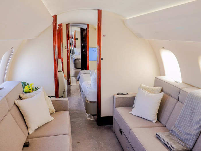 Nestled in between the bedroom and the communal living area, the entertainment suite acts as the living room of the aircraft as it will often feature at least one divan.