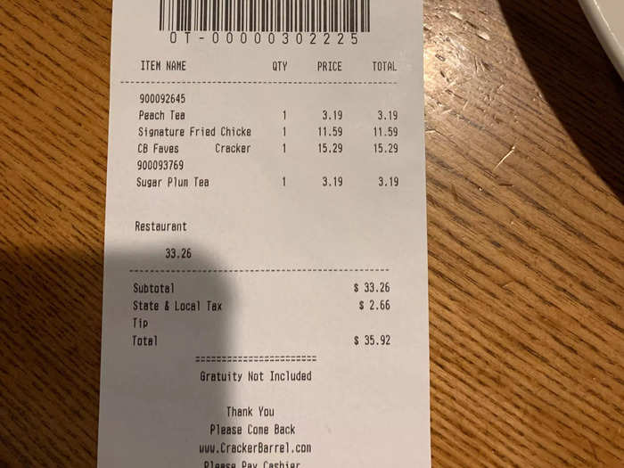 The whole meal came out to about $36 before tip.