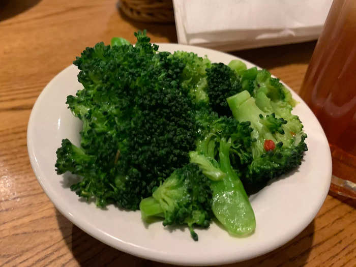 The broccoli was a welcome respite from all the other heavy dishes.