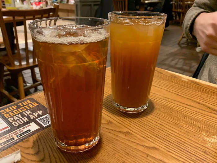 Our waitress convinced us to try the two new drink specials, sugarplum and peach iced tea. They were both delicious without being too sweet.