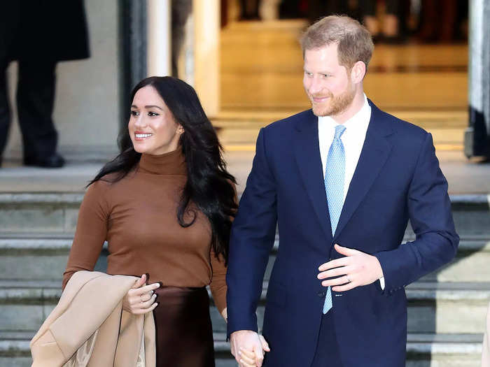 Markle and Harry wore rich monochromatic looks for a visit to Canada House in London in January 2020.