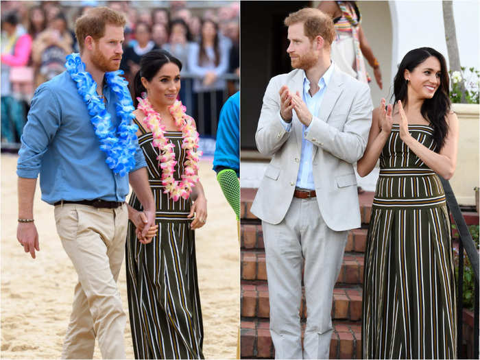 Markle repeated a casual outfit from October 2018 when she and Harry visited Cape Town, South Africa, in September 2019.