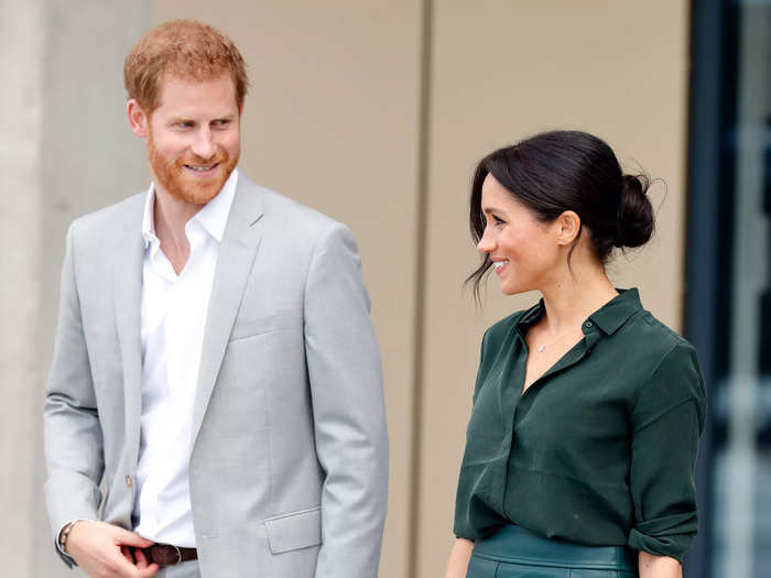 Markle and Harry wore simple monochromatic looks at a university campus opening in Bognor Regis, England, in October 2018.