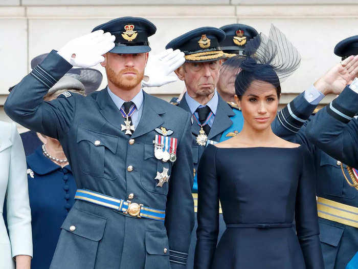 For the centenary of the Royal Air Force on July 10, 2018, Markle and Harry wore formal attire to Buckingham Palace.