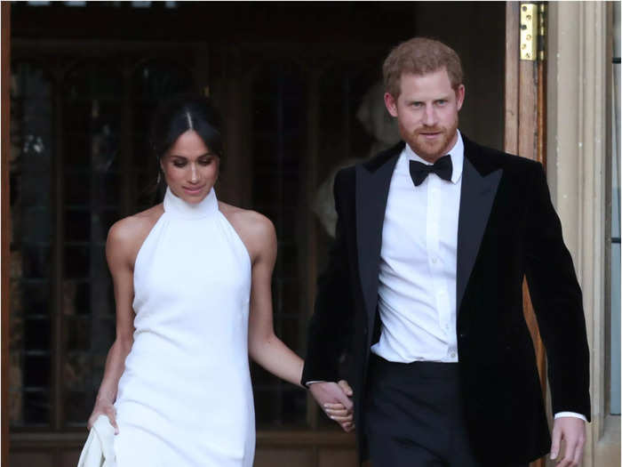 For their wedding reception on May 19, 2018, the couple looked like they were stepping onto the set of a Bond film.