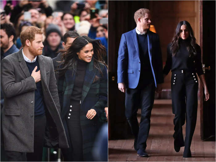 Later that month, the couple dressed smart and cozy while on tour in Edinburgh, Scotland.