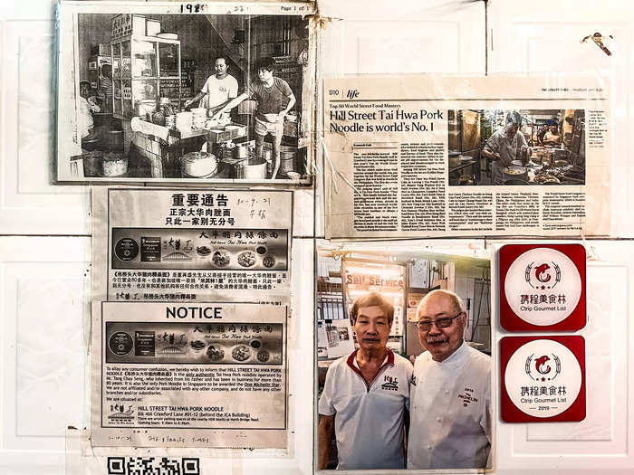 Gourmet awards and photographs of owner Chay Seng and chef Cheng were tacked to the stall