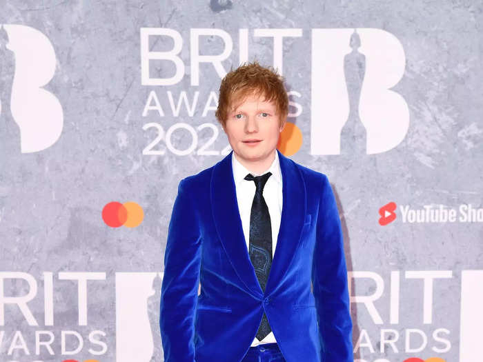 Ed Sheeran stood out in a vibrant suit designed by Etro.