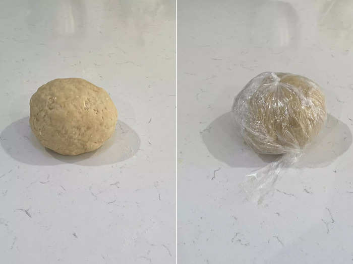 Wrap your dough ball in plastic wrap, then let it rest.