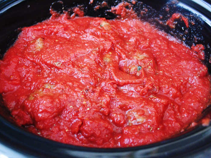 After adding the ingredients for the tomato sauce, I let the meatballs and sauce cook on low for four hours.