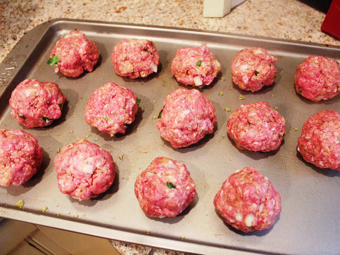 I formed the mixture into medium-sized balls and placed them on a lightly greased sheet pan.