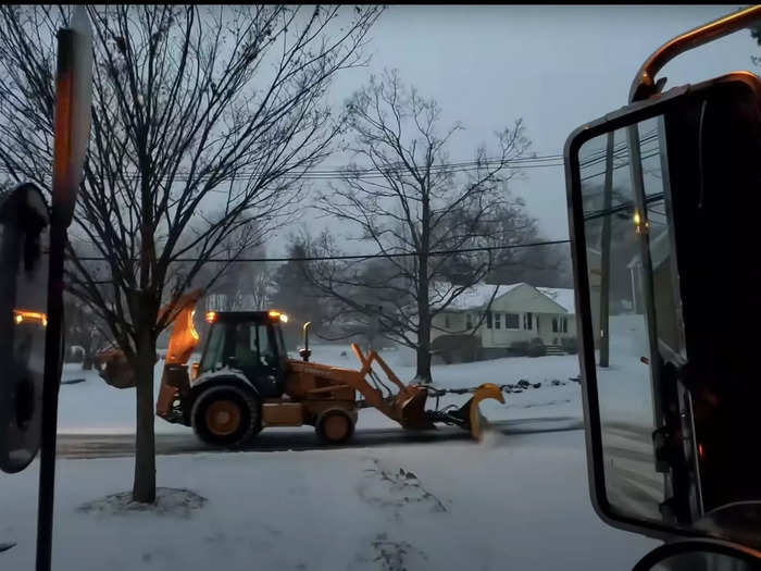 Dawn is starting to break, and other snow removal equipment is out, but so far not much is sticking.