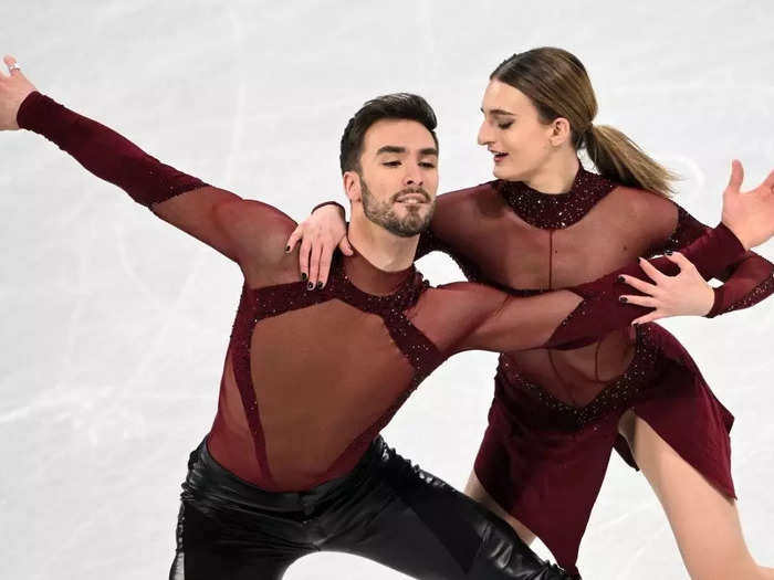 French ice dancers Gabriella Papadakis and Guillaume Cizeron wore matching outfits consisting mostly of sheer illusion panels at the 2022 Games.