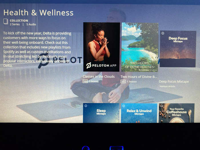 Along with movies and shows, Delta offered a health and wellness section with calming music and meditations to ease travelers.