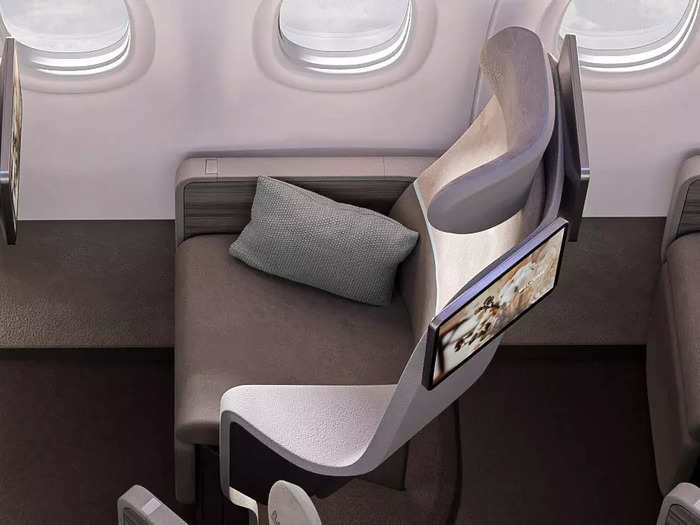 ...and a fixed-back recline that places the window seat facing straight forward, rather than slanted. According to Factorydesign, this orientation gives an "increased feeling of passenger separation between window and aisle side."