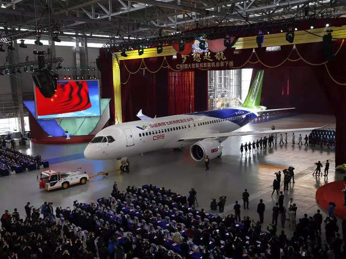 After beginning production in December 2011, the first C919 prototype rolled off the assembly line in November 2015 and completed its inaugural flight over Shanghai in May 2017.