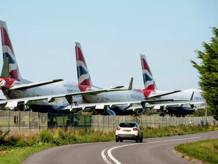 In 2020, British Airways sent its 747s to Cotswold Airport in England for storage, and the planes sat in rows until they were officially retired in October of the same year.