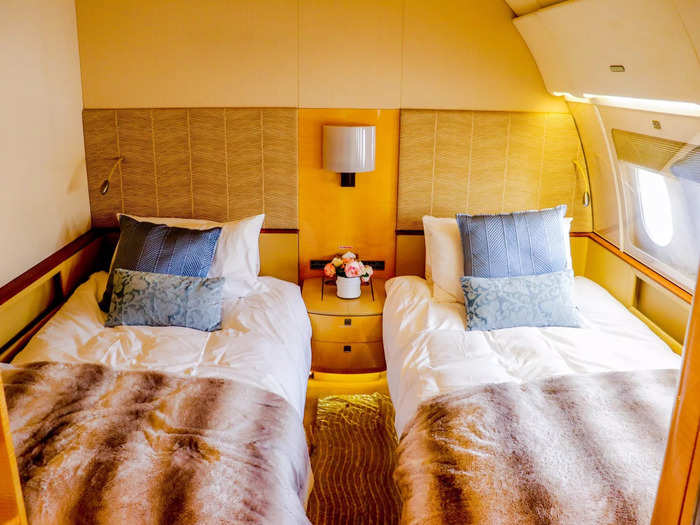 Inside is the master bedroom and bathroom, one of the key selling features of an aircraft the size of an airliner.