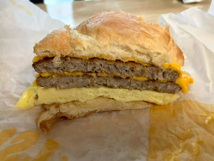 The double-sausage, egg, and cheese Croissan