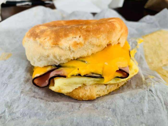 Of the biscuit sandwiches, the one with ham, egg, and cheese was my favorite.