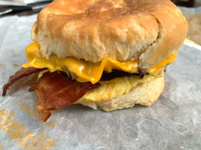 I wished the bacon, sausage, egg, and cheese biscuit had more bacon.