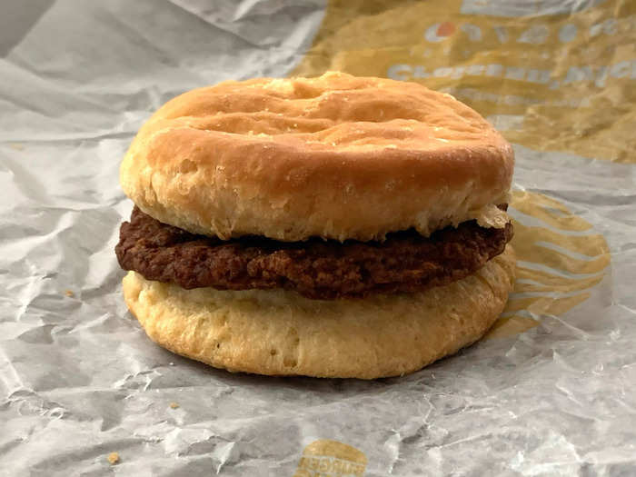 The sausage biscuit was overly salty and lacked flavor.