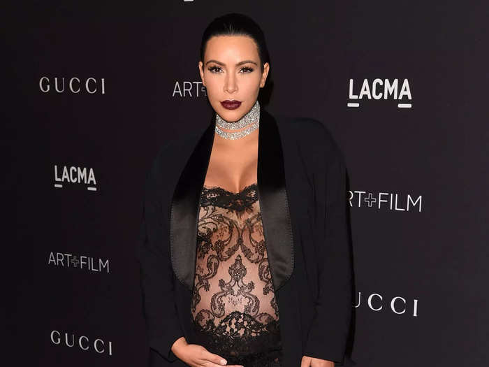 Kardashian showed her maternity style once again in 2015 when she wore a see-through outfit made from lace.