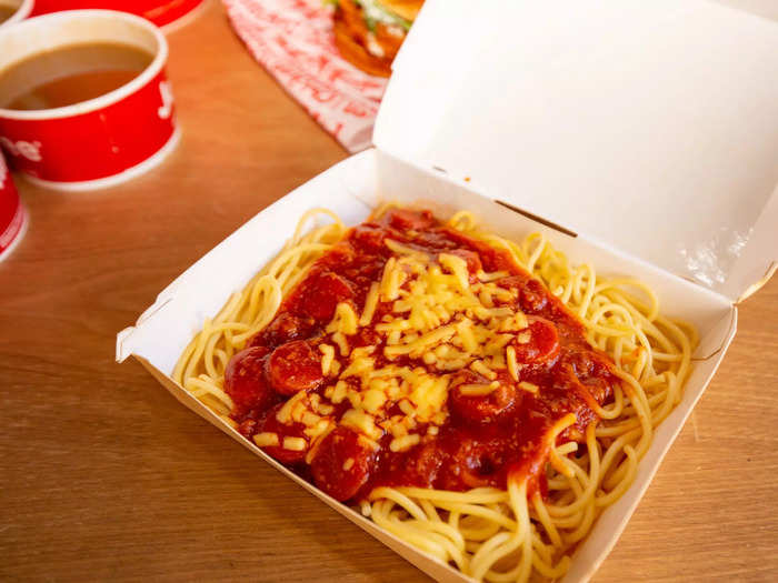Almost every major fast-food chain has its own take on fried chicken, but no other chain has Jolly Spaghetti.