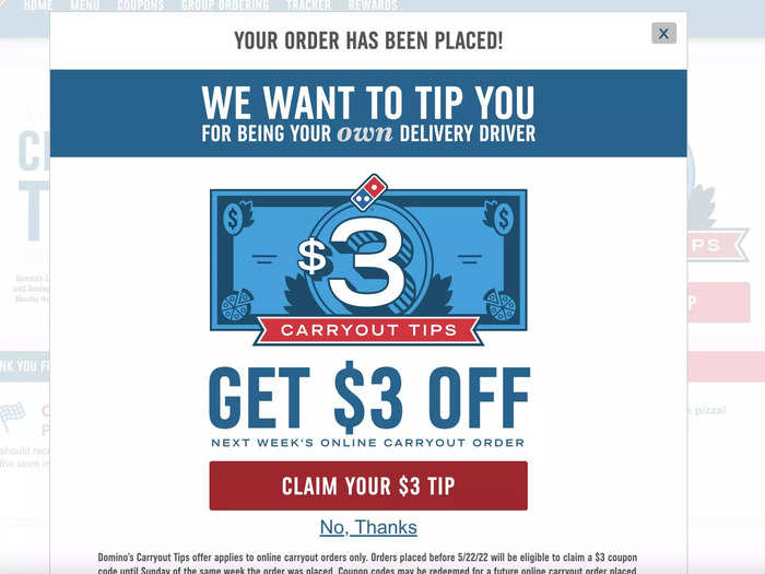 As promised, I also immediately received my $3 coupon (tip). It has to be used by the following week and I don