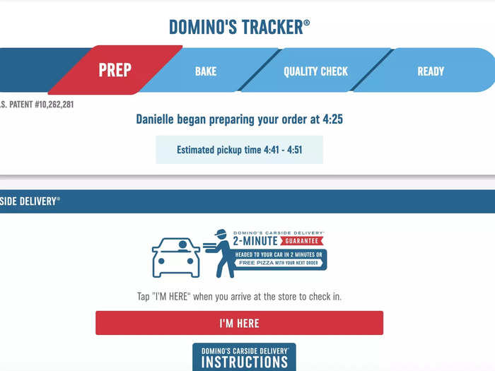 The tracker told me my pizza would be ready about 20 to 25 minutes after I ordered.