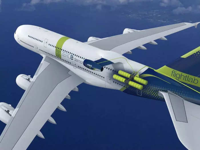 According to Airbus, the demonstrator jet will carry four liquid hydrogen tanks "in a caudal position," or towards the tail.