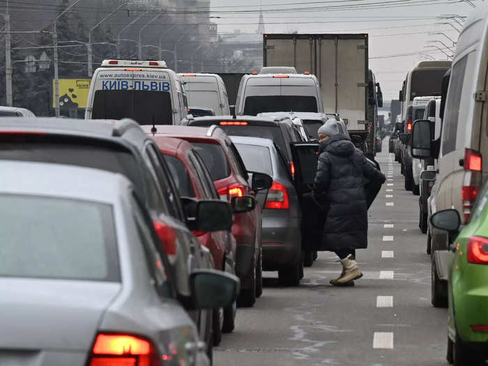 Huge traffic jams as people try to flee Ukraine