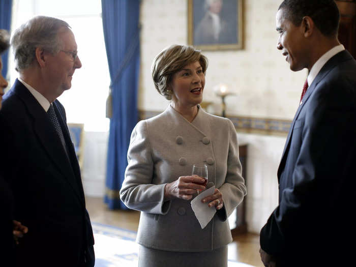 She wore a simple and demure grey look on the day Barack Obama took over as president.