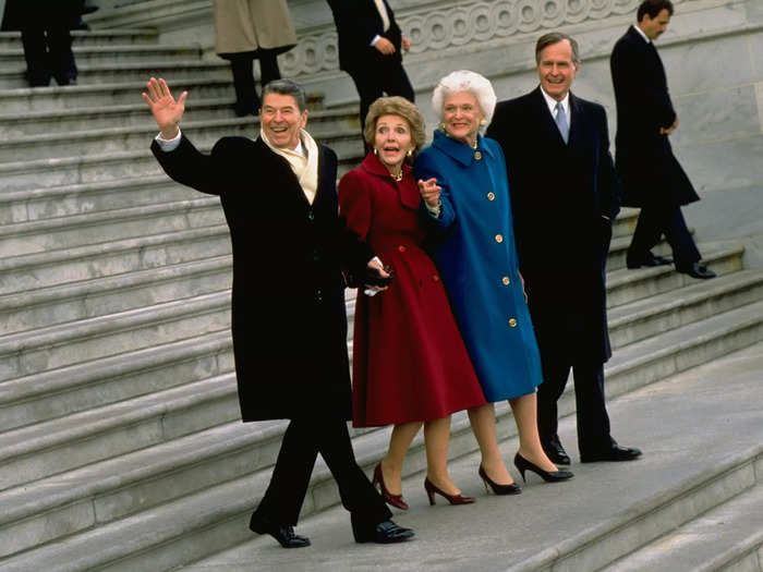 After eight years serving as first lady, Reagan wore her iconic red shade once again.