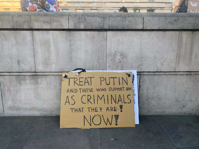 Many of the placards were targeted at Russian President Vladimir Putin.