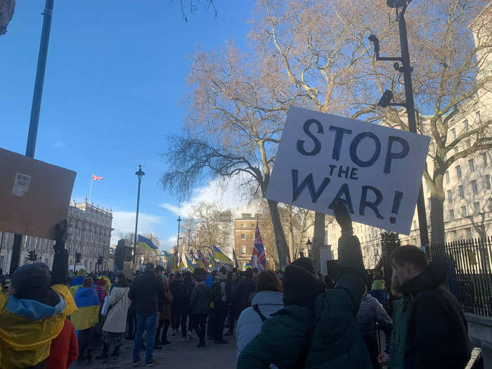 Ukrainians living in Britain took to the streets of London to protest against Russia