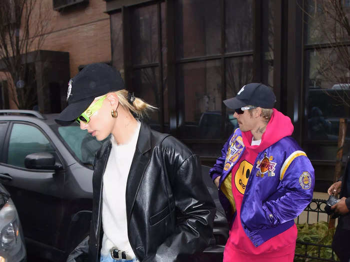 In February 2020, Justin was spotted in a hot-pink Drew House sweatsuit and purple Lakers jacket, while Hailey wore a leather trench reminiscent of "The Matrix."