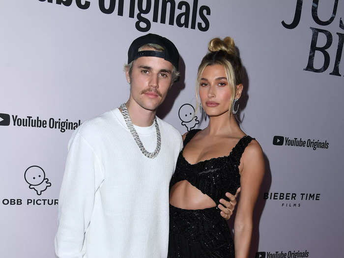 In January 2020, for one of their first red carpet appearances together, Hailey wore a daring dress with a chest cutout, while Justin went more casual with pink pants and a white long-sleeved shirt.