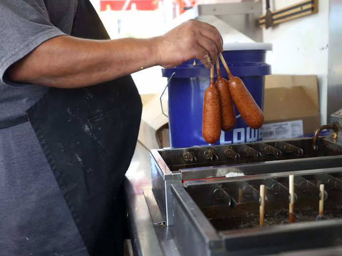 Pickle corn dogs, where the hotdog is stuffed inside a giant pickle.