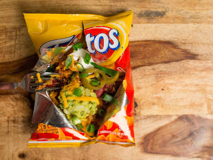 Frito pies served in potato chip bags was a totally new sight.