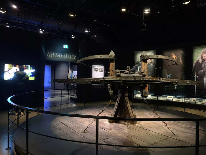 The armory displays some of the weapons and props which were used on set.