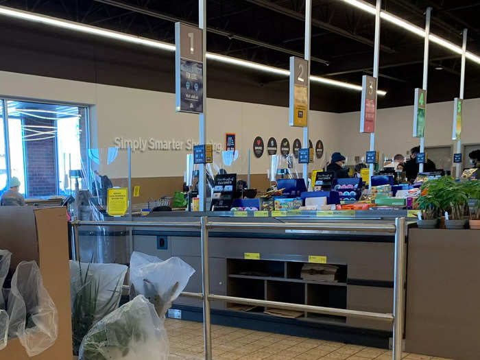 Aldi also cuts costs at the checkout aisle, where cashiers save time by not bagging groceries.