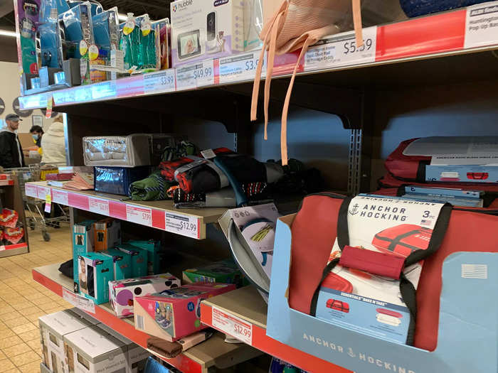 A section in the center of the store seemed to be made up of odds and ends, with storage items, appliances, toys, and other mismatched items.