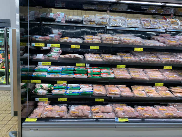 The meat section was well stocked, though smaller than at a Walmart in my area. The prices were among the best deals in the store, though.