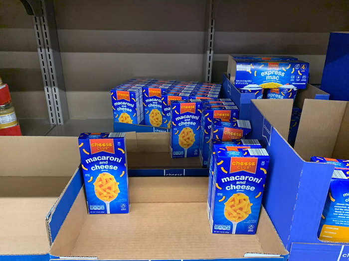 Aldi takes care to make its products look similar to brand names. These boxes of macaroni and cheese could definitely pass for Kraft without a closer look.