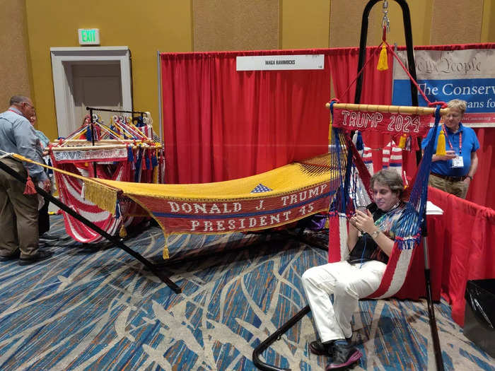 One totally relaxed vendor hawked pro-Trump hammocks.