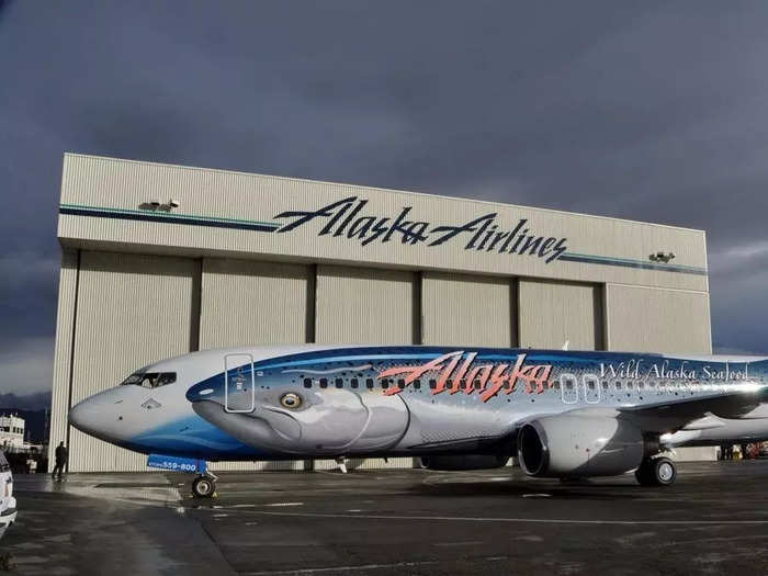 ...and its King Salmon aircraft painted on a 737-800, dubbed "The Salmon-Thirty-Salmon."