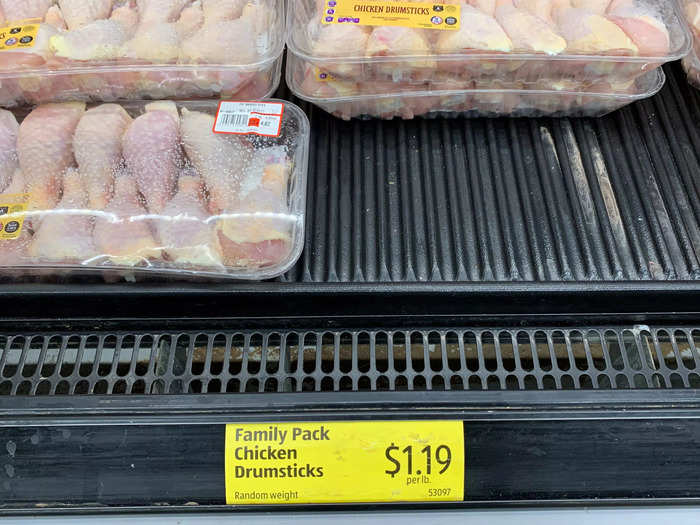 Aldi had a lower price per pound on chicken breasts, drumsticks, ground turkey, and strip steak.