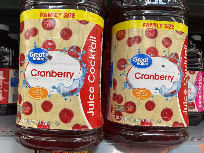 Aldi won out with cranberry juice, at 6 cents cheaper per quart.